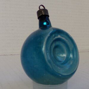 Vintage Light Blue Unsilvered Double Indent Small Round Christmas Ornament VTG